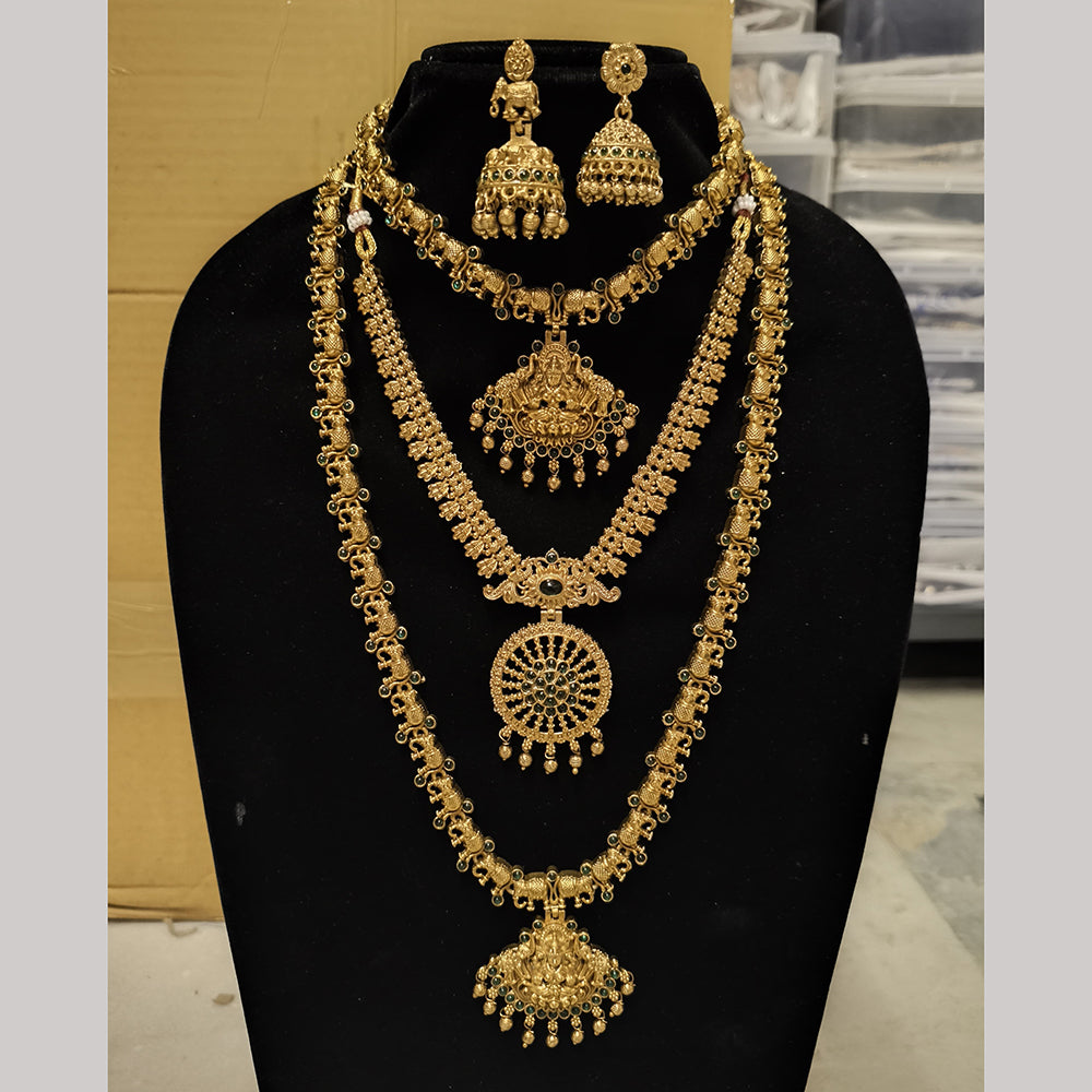 Joyful Jewel Art Matte Gold Plated Pota Stone Temple Long And Short Necklace Set
