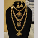 Joyful Jewel Art Matte Gold Plated Pota Stone Temple Long And Short Necklace Set