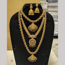 Joyful Jewel Art Matte Gold Plated Pota Stone Temple Long And Short Necklace Set