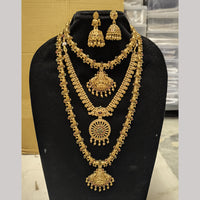 Joyful Jewel Art Matte Gold Plated Pota Stone Temple Long And Short Necklace Set