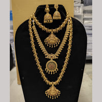 Joyful Jewel Art Matte Gold Plated Pota Stone Temple Long And Short Necklace Set