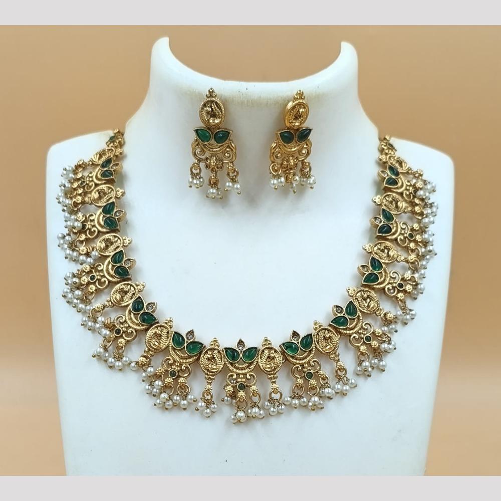 Joyful Jewel Art Matte Gold Pota Stone And Pearl Necklace Set