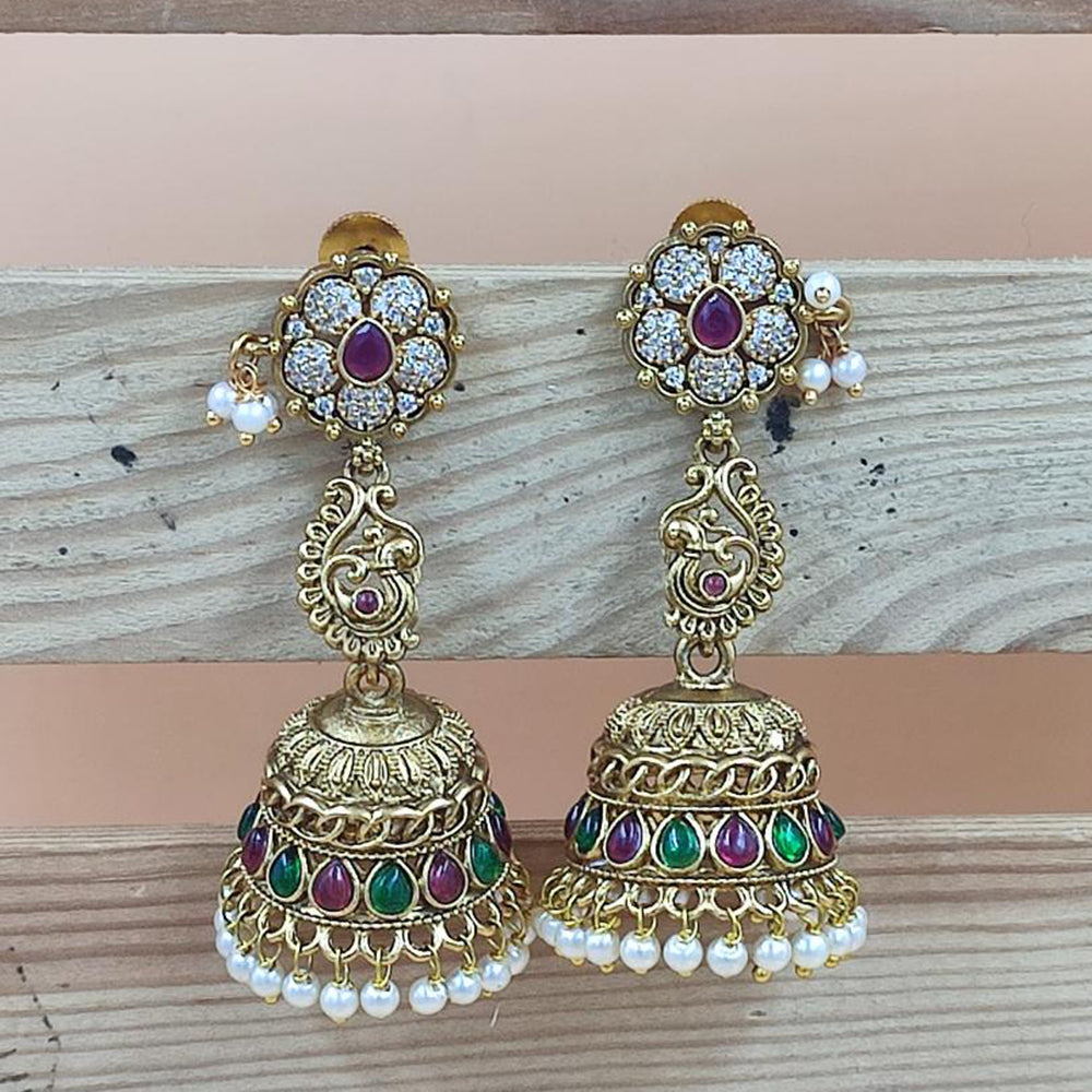 Joyful Jewel Art Matte Gold Polish Pota And Pearls Jhumki Earrings
