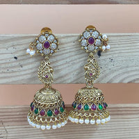 Joyful Jewel Art Matte Gold Polish Pota And Pearls Jhumki Earrings