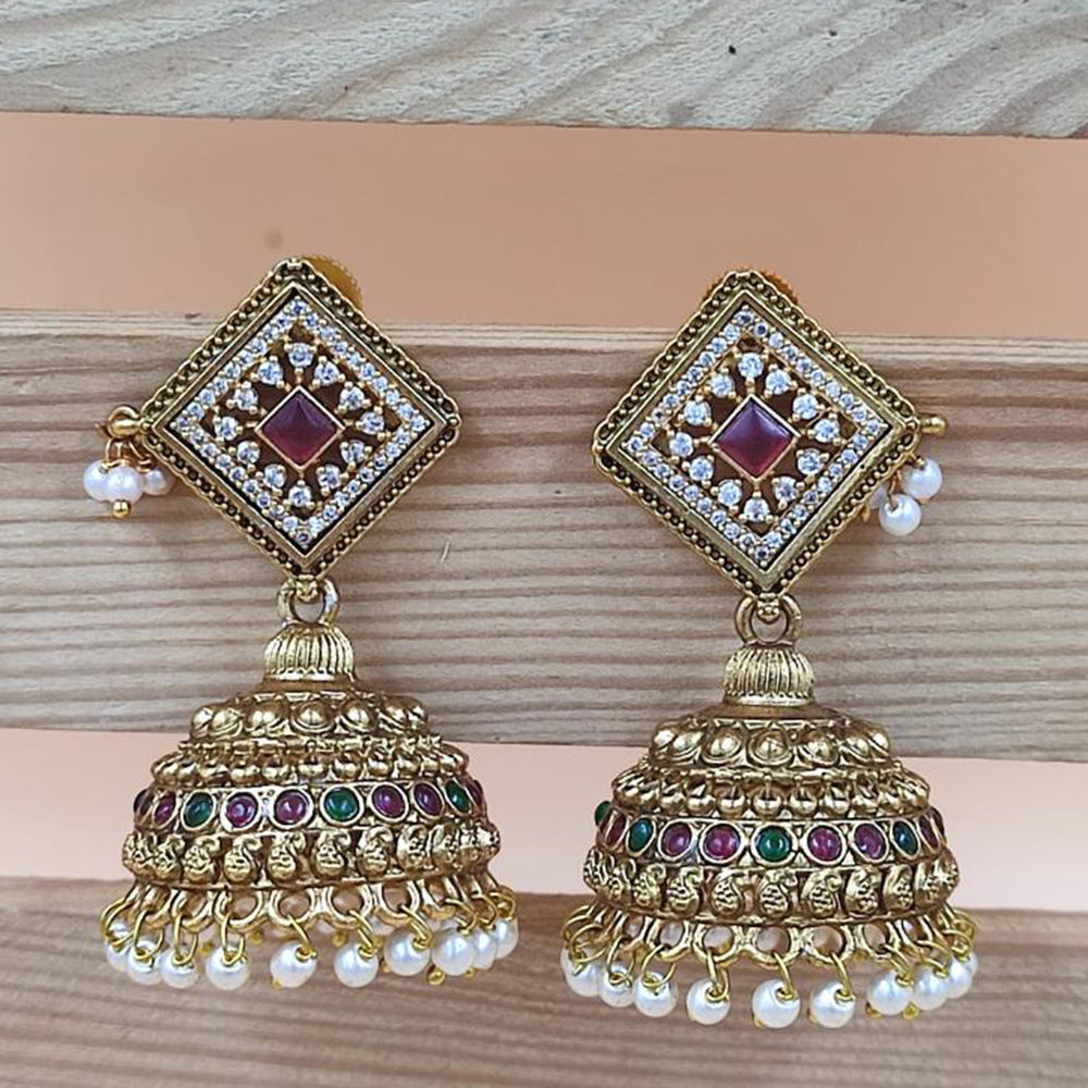Joyful Jewel Art Matte Gold Polish Pota And Pearls Jhumki Earrings