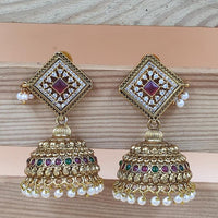 Joyful Jewel Art Matte Gold Polish Pota And Pearls Jhumki Earrings