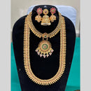 Joyful Jewel Art Matte Gold Pota Stones Temple Design Double Necklace Set