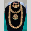 Joyful Jewel Art Matte Gold Pota Stones Temple Design Double Necklace Set