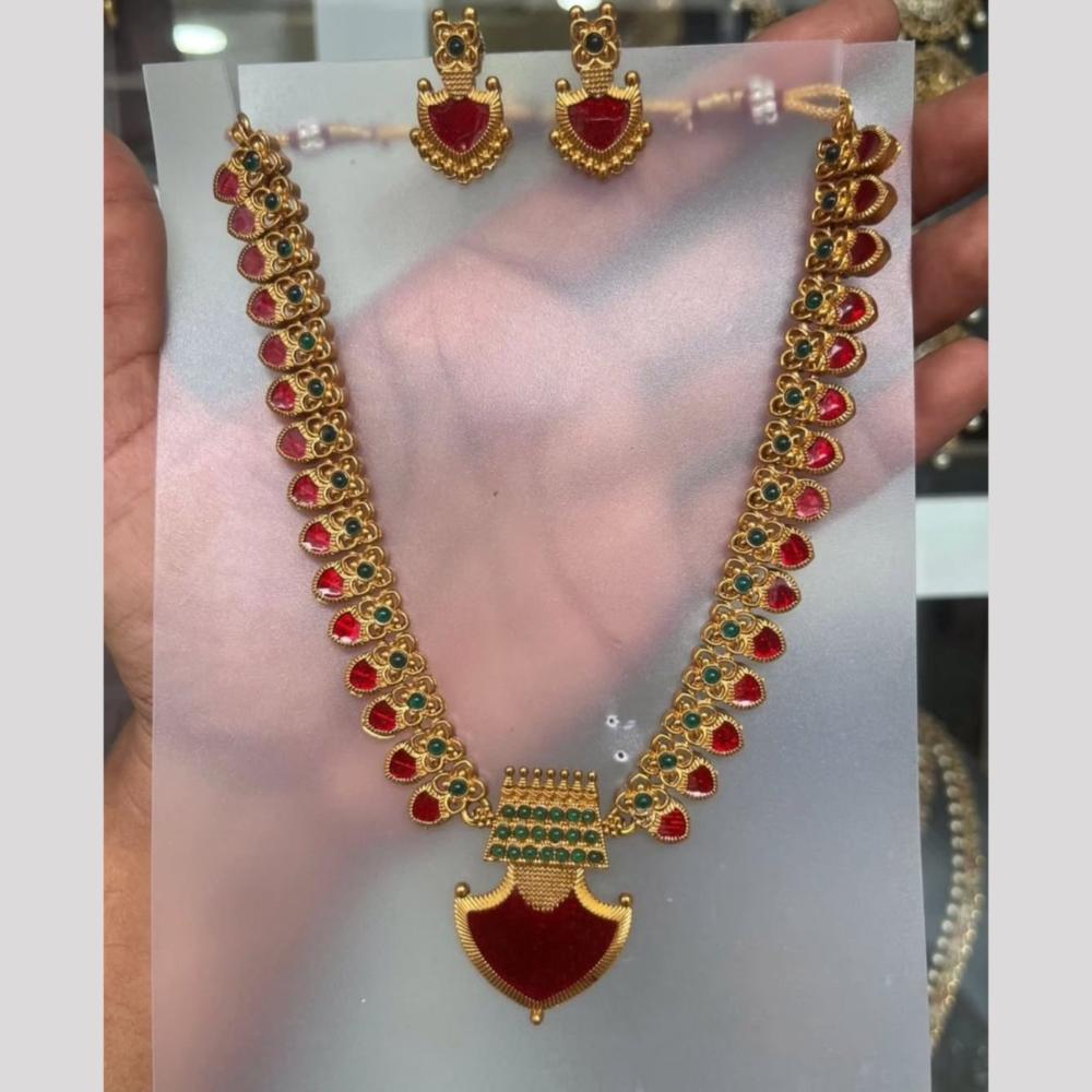 Joyful Jewel Art Matte Gold Plated Pota Stone Necklace Set