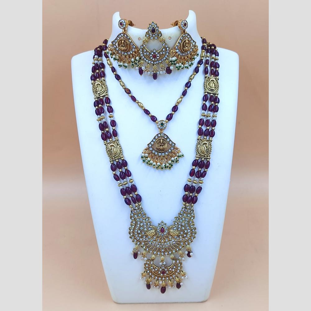 Joyful Jewel Art Duo Glam Austrain Stone And Beads Elegant Fusion Double Necklace Set