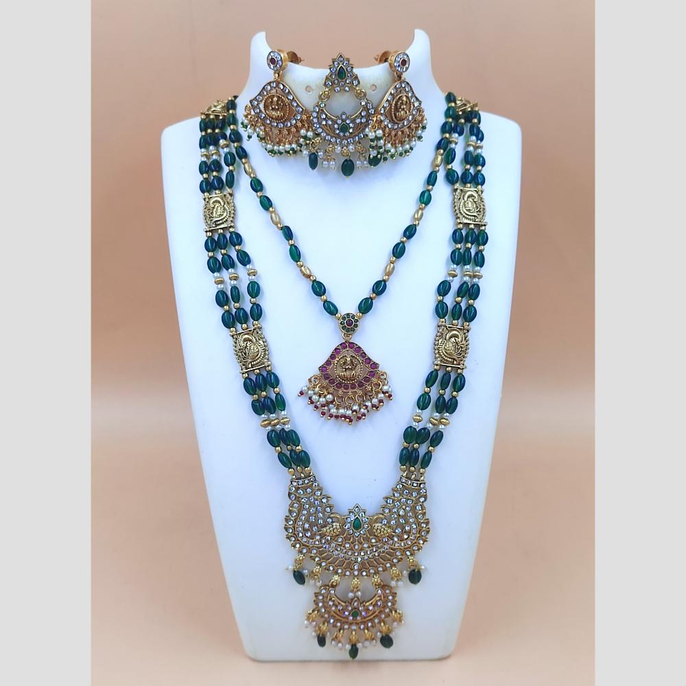 Joyful Jewel Art Duo Glam Austrain Stone And Beads Elegant Fusion Double Necklace Set