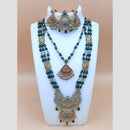 Joyful Jewel Art Duo Glam Austrain Stone And Beads Elegant Fusion Double Necklace Set