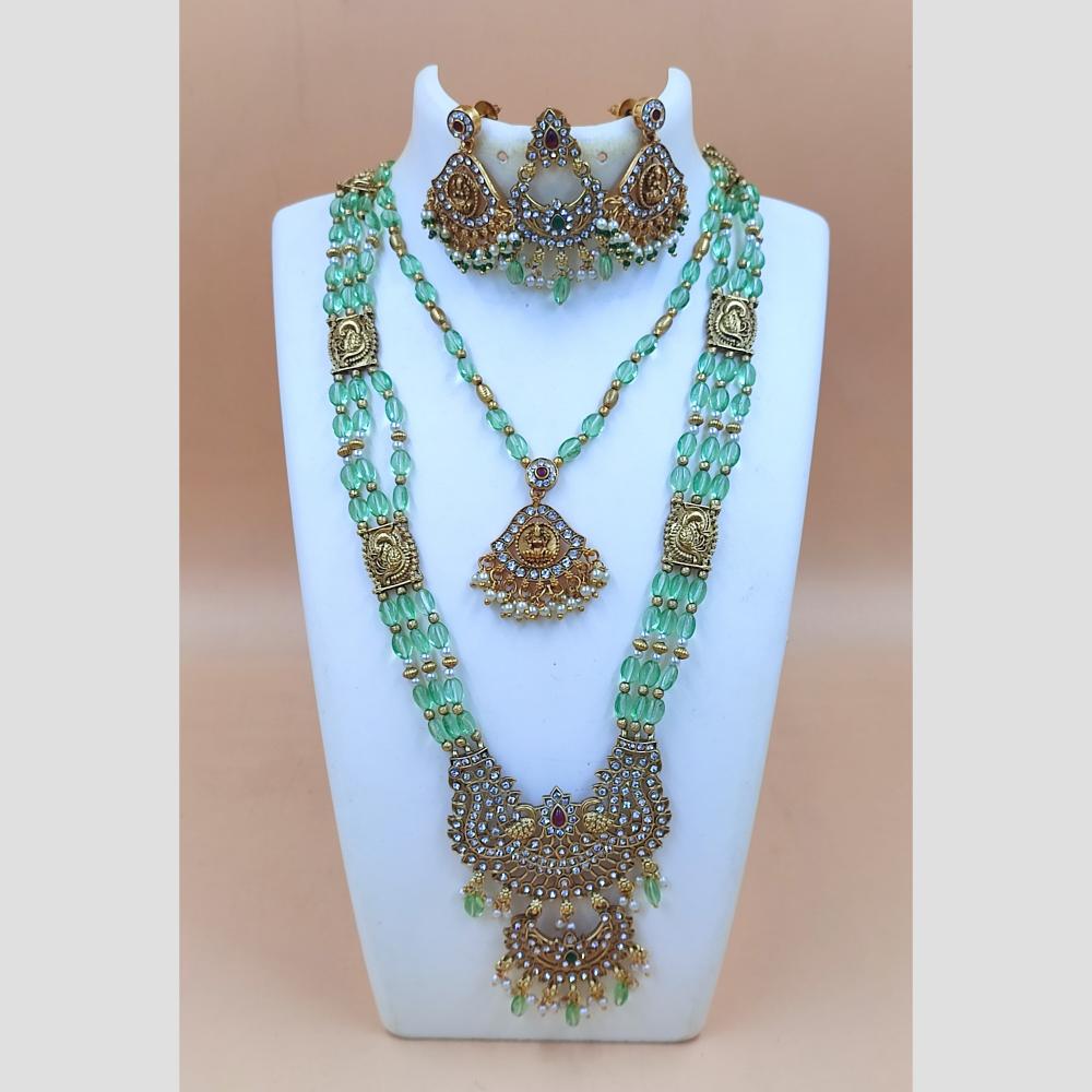 Joyful Jewel Art Duo Glam Austrain Stone And Beads Elegant Fusion Double Necklace Set