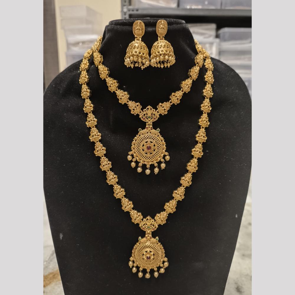 Joyful Jewel Art Matte Finish Pota Stone Double Necklace Set