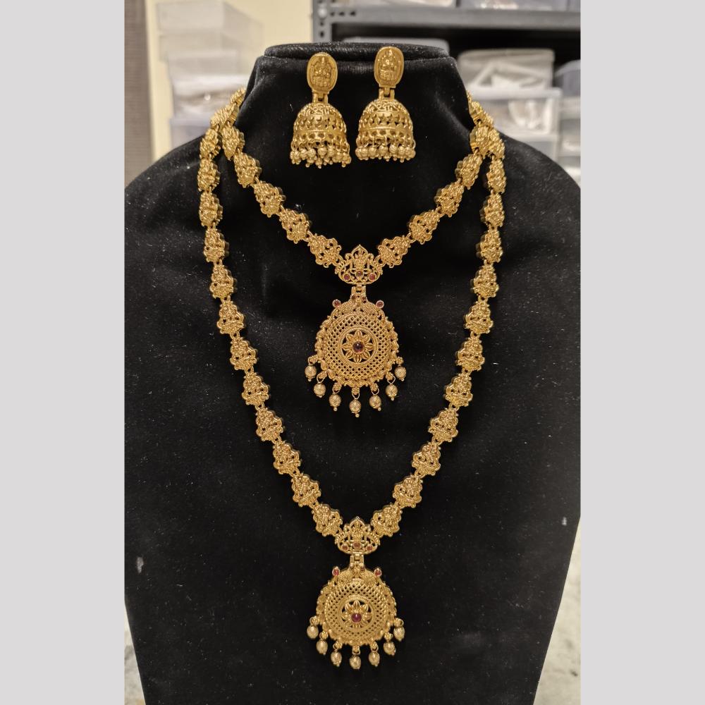 Joyful Jewel Art Matte Finish Pota Stone Double Necklace Set