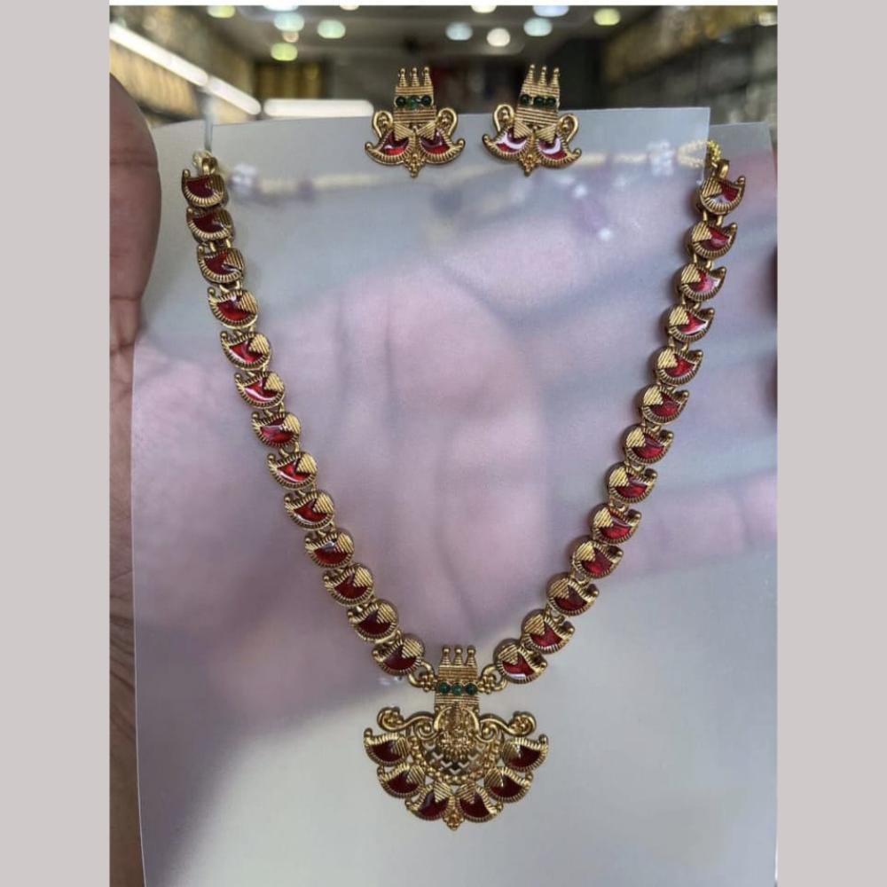 Joyful Jewel Art Matte Gold Plated Pota Stone Grace of Tradition Temple Necklace Set