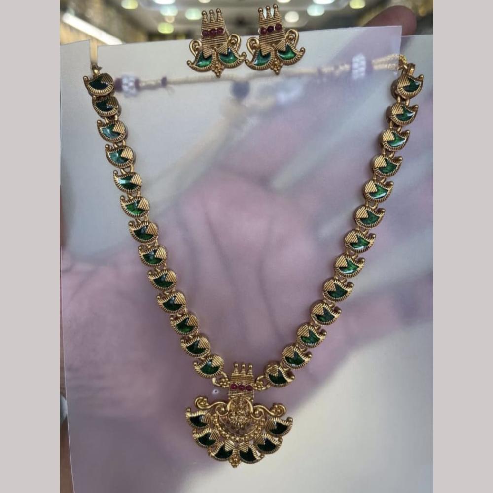 Joyful Jewel Art Matte Gold Plated Pota Stone Grace of Tradition Temple Necklace Set