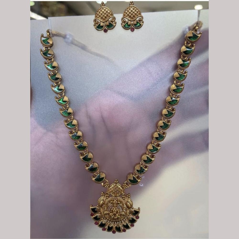 Joyful Jewel Art Matte Gold Plated Sacred Shine Pota Stone Temple Necklace Set