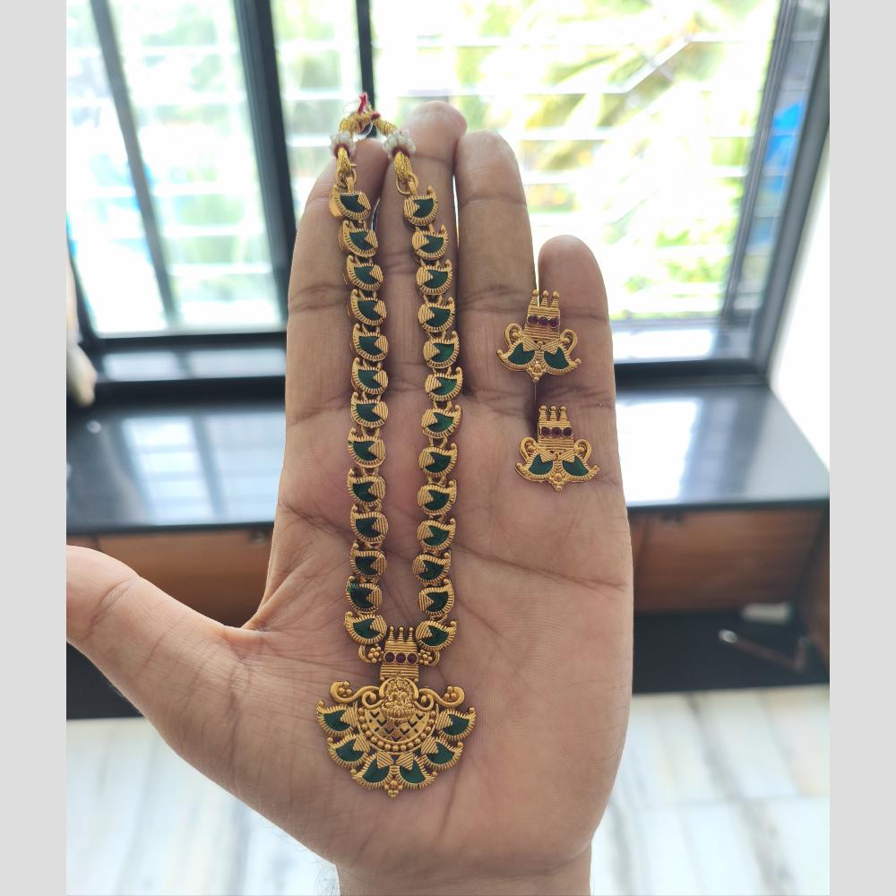 Joyful Jewel Art Ethnic Gold-Plated Pota Stone Traditional Temple Necklace Set