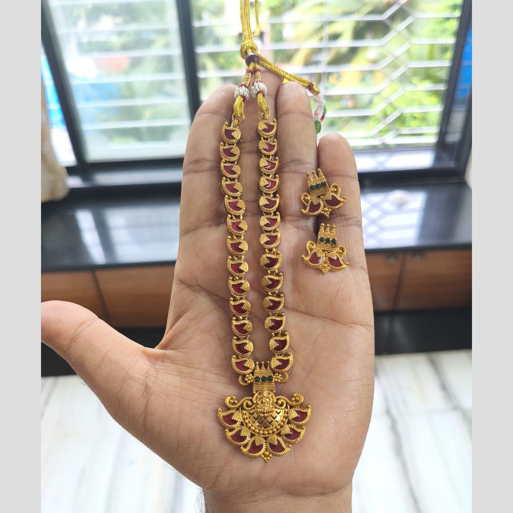 Joyful Jewel Art Ethnic Gold-Plated Pota Stone Traditional Temple Necklace Set