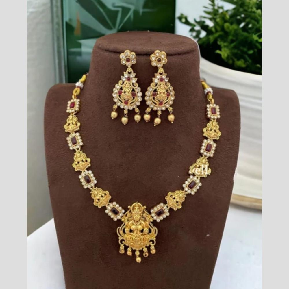 Joyful Jewel Art Ethnic Gold-Plated Pota Stone Traditional Temple Necklace Set