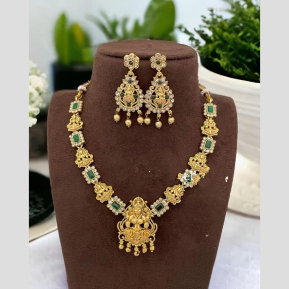 Joyful Jewel Art Ethnic Gold-Plated Pota Stone Traditional Temple Necklace Set