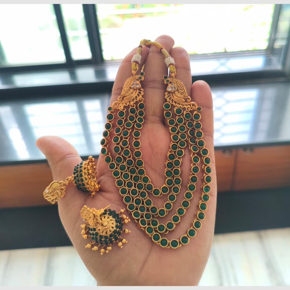 Joyful Jewel Art Matte Gold Pota Stone And Pearl Necklace Set
