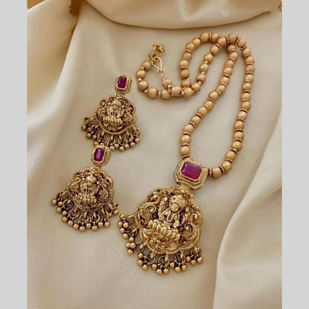 Joyful Jewel Art Timeless Beauty Matte Gold Pota Stone Temple Necklace Set