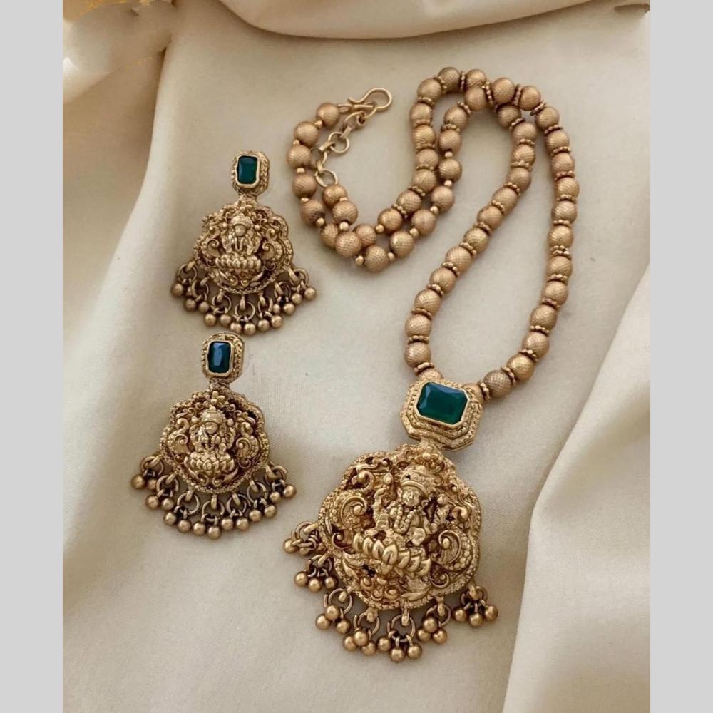 Joyful Jewel Art Timeless Beauty Matte Gold Pota Stone Temple Necklace Set