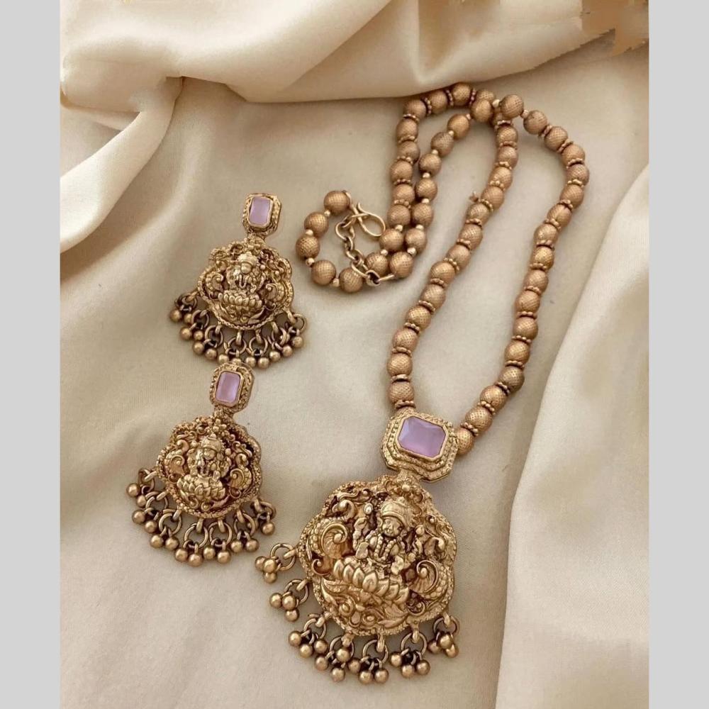 Joyful Jewel Art Timeless Beauty Matte Gold Pota Stone Temple Necklace Set