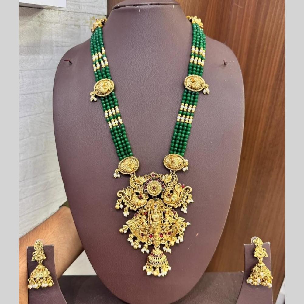 Joyful Jewel Art Timeless Beauty Matte Gold Pota Stone Temple Necklace Set