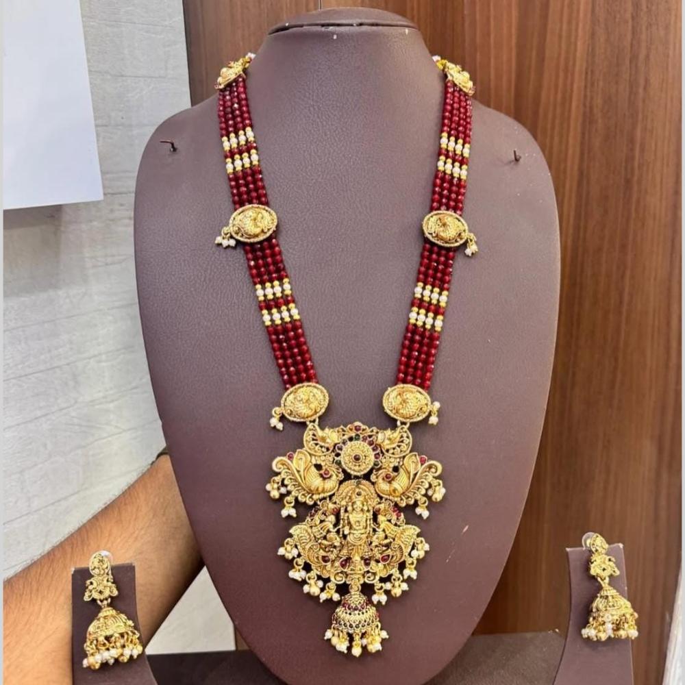 Joyful Jewel Art Timeless Beauty Matte Gold Pota Stone Temple Necklace Set