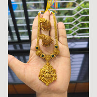 Joyful Jewel Art Premium Matte Gold Plated Pota Stone Temple Design Necklace Set