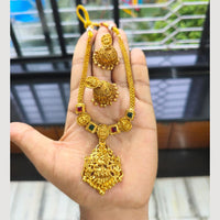 Joyful Jewel Art Premium Matte Gold Plated Pota Stone Temple Design Necklace Set