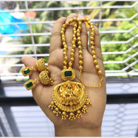 Joyful Jewel Art Premium Matte Gold Plated Pota Stone Temple Design Necklace Set