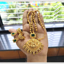 Joyful Jewel Art Premium Matte Gold Plated Pota Stone Temple Design Necklace Set