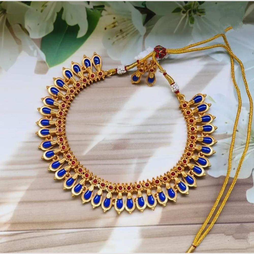 Joyful Jewel Art Premium Matte Gold Plated Pota Stone Necklace Set