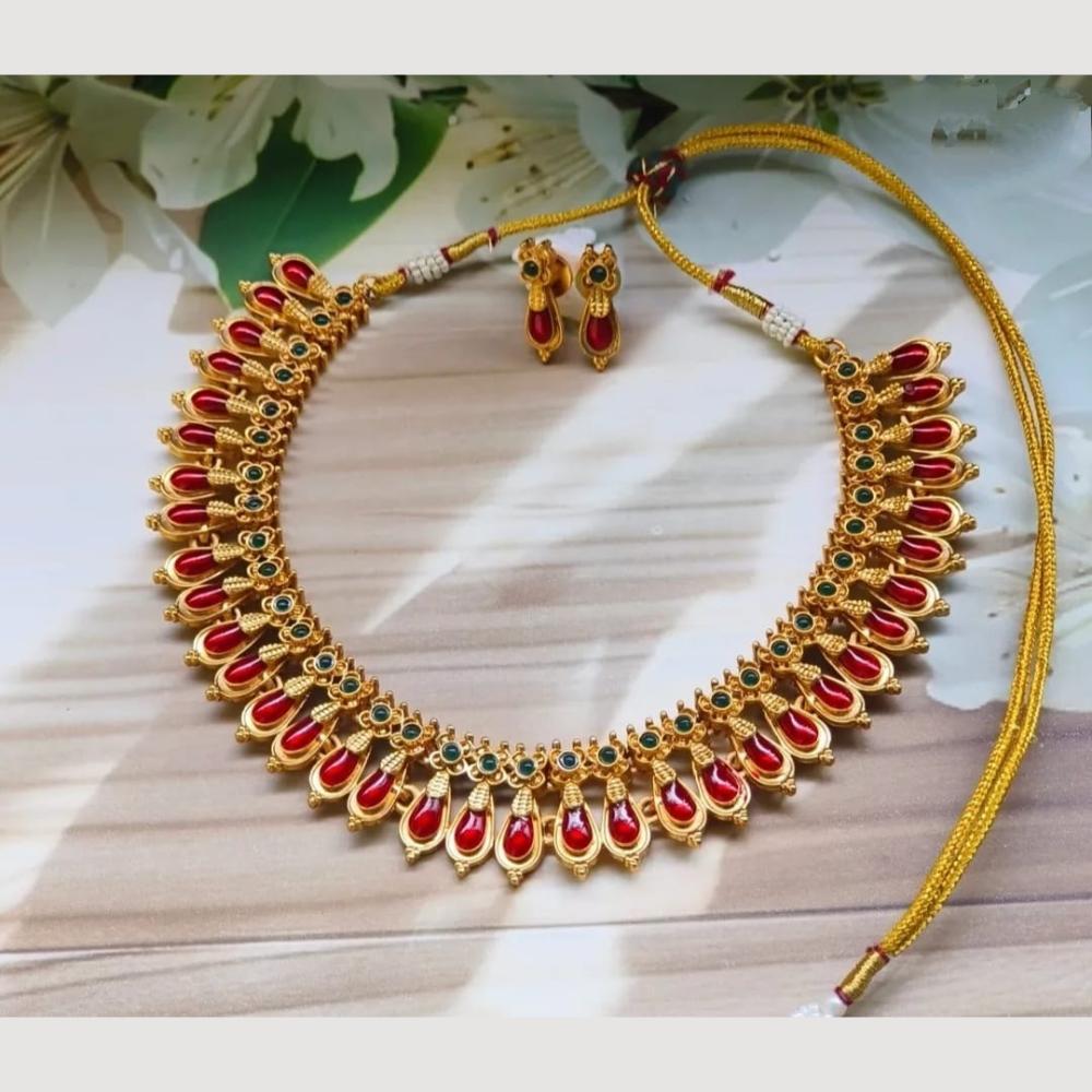 Joyful Jewel Art Premium Matte Gold Plated Pota Stone Necklace Set