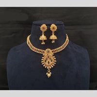 Joyful Jewel Art Matte Gold Plated Pota Stone Temple Design Necklace Set