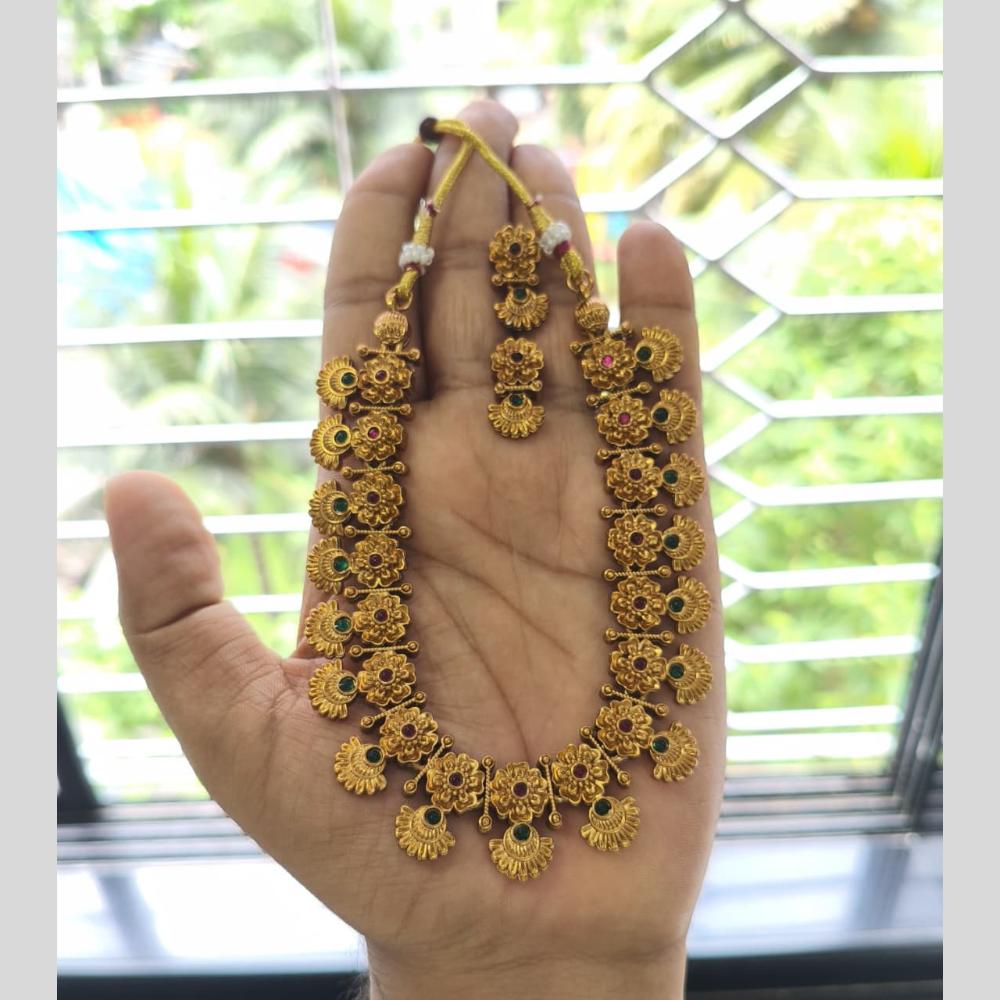 Joyful Jewel Art Royal Radiance Matte Gold Plated Pota Stone Necklace Set