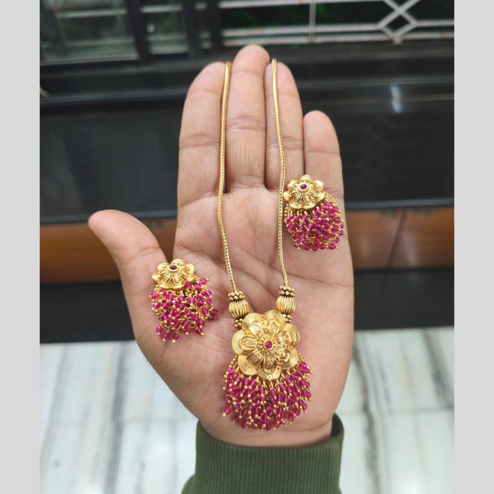 Joyful Jewel Art Royal Radiance Matte Gold Plated Pota Stone Necklace Set