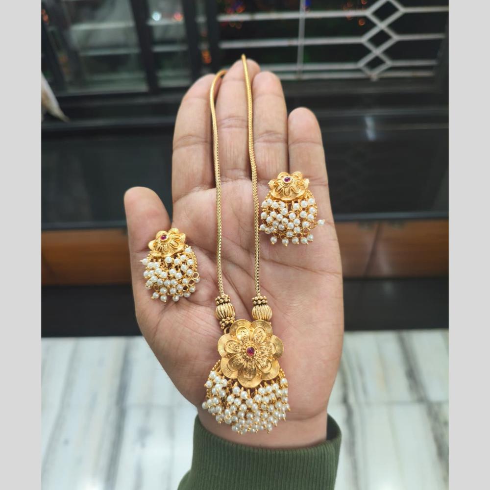 Joyful Jewel Art Royal Radiance Matte Gold Plated Pota Stone Necklace Set