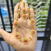 Joyful Jewel Art Elegant Matte Pota Stone And Meenakari Necklace Set