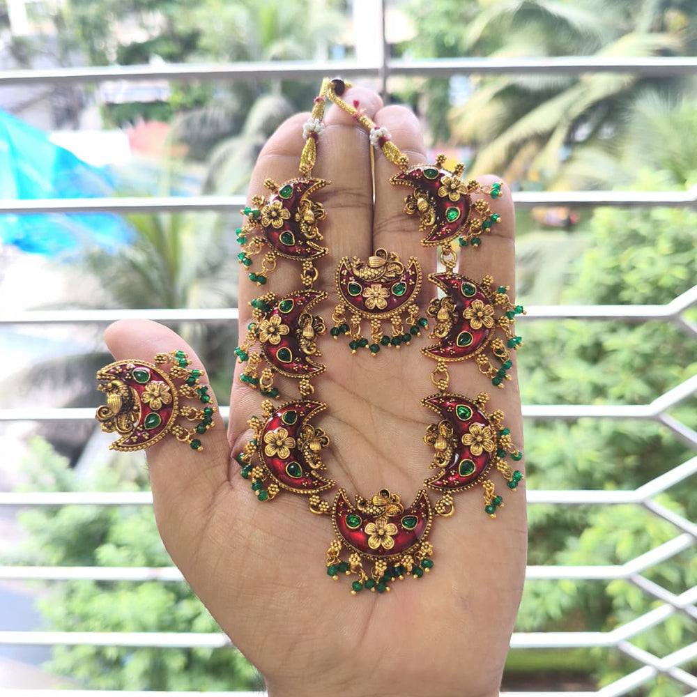 Joyful Jewel Art Elegant Matte Pota Stone And Meenakari Necklace Set