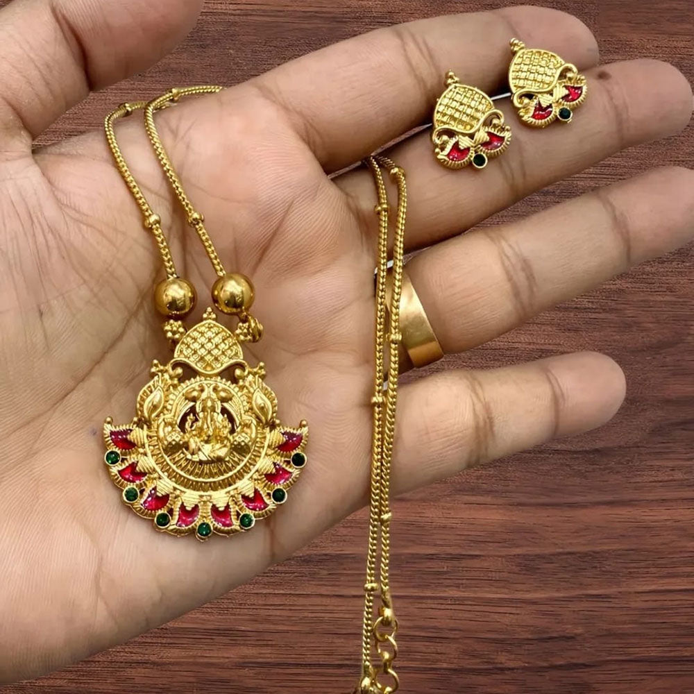 Joyful Jewel Art Royal Matte Temple Necklace Set with God Motif & Pota Stone