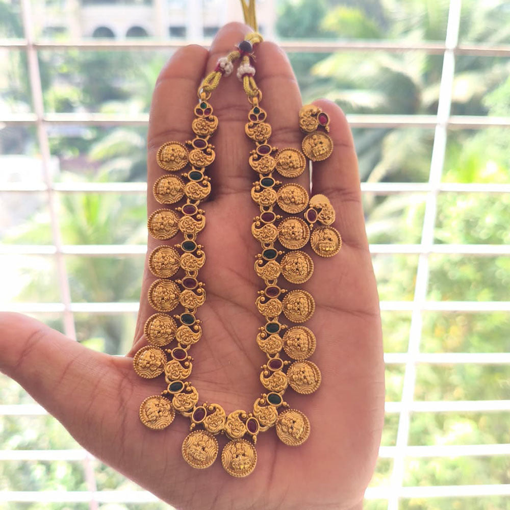 Joyful Jewel Art Traditional Matte Pota Stone Temple Necklace Set With Goddess Motifs