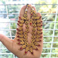 Joyful Jewel Art Heritage Matte Pota Stone Necklace Set With Flower Motifs