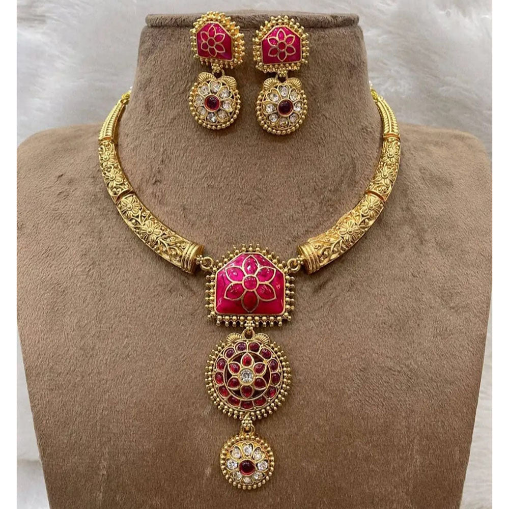 Joyful Jewel Art Bloom Pota Stone Necklace Set With Flower Motifs