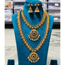 Joyful Jewel Art Traditional Matte Finish Pota Stone And Pearl Double Necklace Set