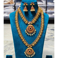 Joyful Jewel Art Traditional Matte Finish Pota Stone And Pearl Double Necklace Set